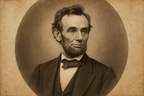 Illustrative sepia portrait of President Abraham Lincoln in 1860s formal dress